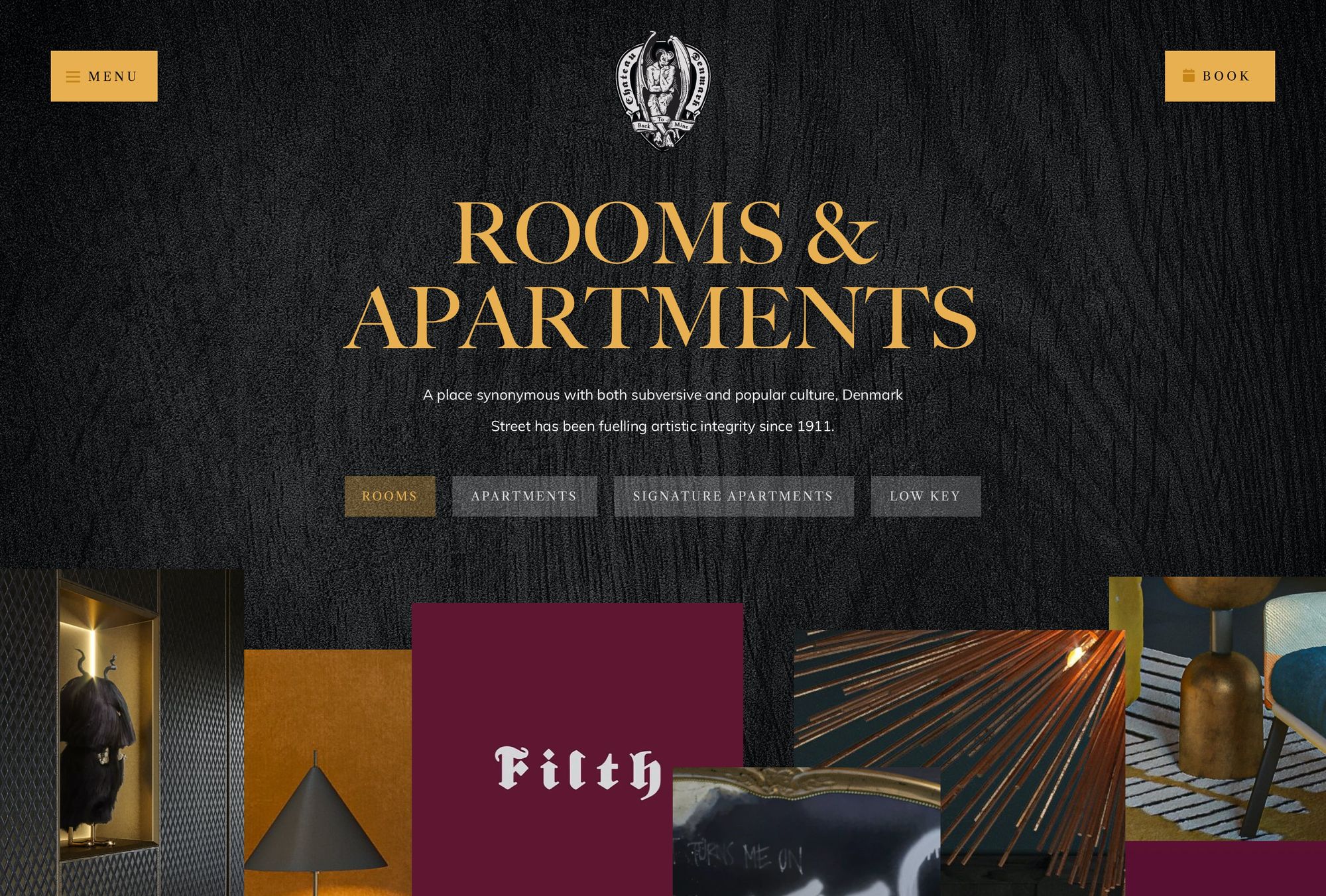 "Rooms & Apartments" page on the Chateau Denmark website
